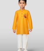 Cotton printed kurta set with pyjama for boyss | orange | navratri special