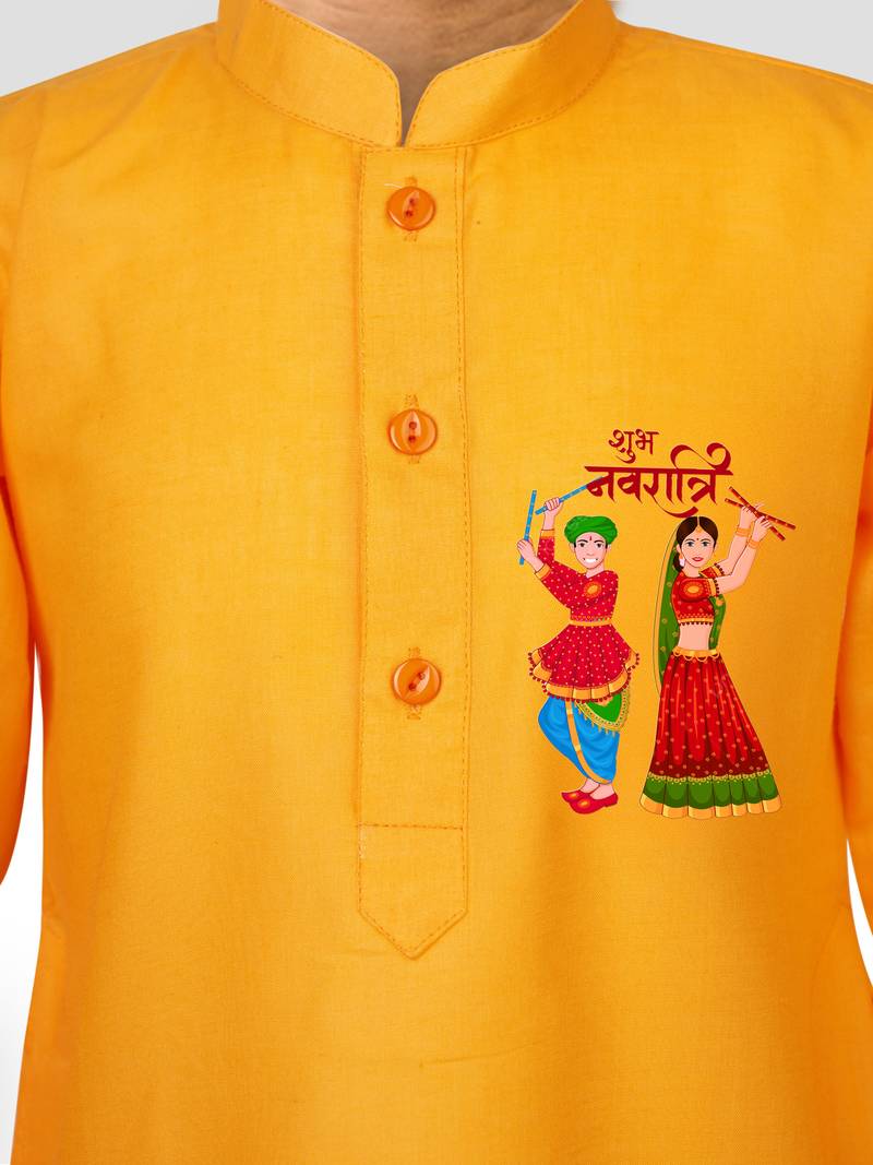 Cotton printed kurta set with pyjama for boyss | orange | navratri special