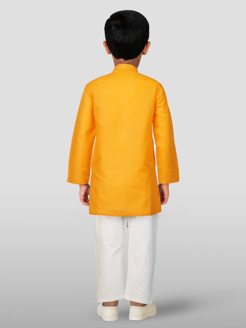 Cotton printed kurta set with pyjama for boyss | orange | navratri special