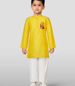 Cotton printed kurta set with pyjama for boyss | yellow | navratri special