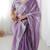 Levender color silk blend thread sequince embroidered work saree with blouse