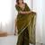 Mehandi green color silk blend thread sequince embroidered work saree with blouse
