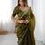 Mehandi green color silk blend thread sequince embroidered work saree with blouse