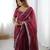Maroon color silk blend thread sequince embroidered work saree with blouse