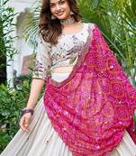Women's Chinon Print And Embellished Semi-Stitched Lehenga Choli With Dupatta
