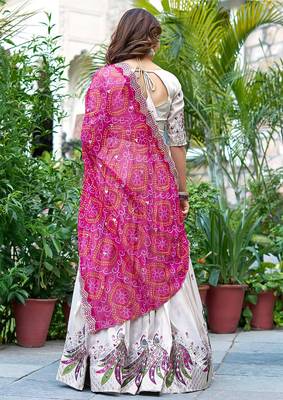 Women's Chinon Print And Embellished Semi-Stitched Lehenga Choli With Dupatta 2