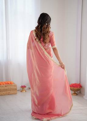pink 1 minute ready made fendy silk blend lace border saree 3