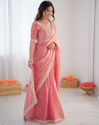 pink 1 minute ready made fendy silk blend lace border saree 4