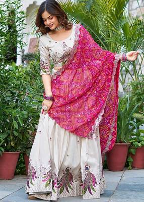 Women's Chinon Print And Embellished Semi-Stitched Lehenga Choli With Dupatta 3