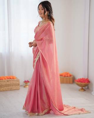 pink 1 minute ready made fendy silk blend lace border saree 5