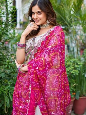 Women's Chinon Print And Embellished Semi-Stitched Lehenga Choli With Dupatta 4