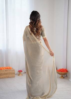 silver 1 minute pre-stitched fendy silk blend lace border saree 3