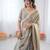Silver color 1 minute ready to wear fendy silk lace border saree with blouse