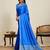 Blue striped, solid soft silk banarasi saree with blouse