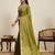 Olive green striped, solid soft silk banarasi saree with blouse