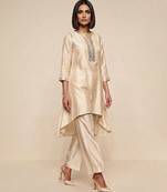 Champagne gold embroidered raw silk kurta set