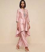 Blush pink embroidered raw silk kurta set