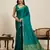Teal green striped, solid soft silk banarasi saree with blouse