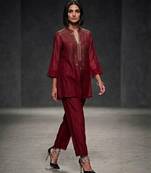 Maroon embroidered lurex kurta set
