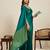 Teal green striped, solid soft silk banarasi saree with blouse
