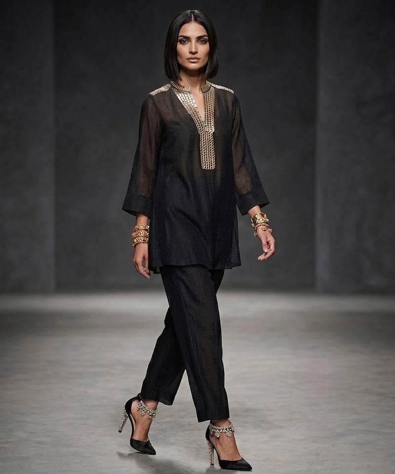 Black embroidered lurex kurta set