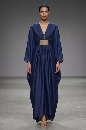 Navy blue laced silk kaftan