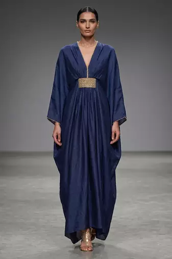 Navy blue laced silk kaftan