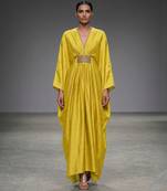 Mustard yellow laced silk kaftan