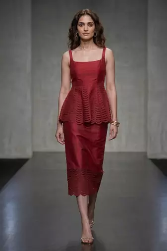 Maroon lazer cut raw silk co ord set