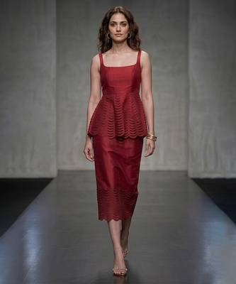Maroon lazer cut raw silk co ord set 1