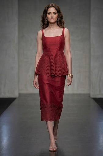 Maroon lazer cut raw silk co ord set