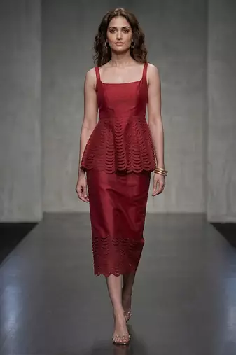 Maroon lazer cut raw silk co ord set