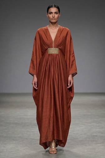 Rust orange laced silk kaftan
