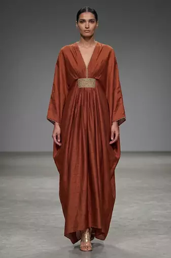 Rust orange laced silk kaftan