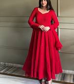 Red color lukhnowi sequence & thread embroidered work foux georgette anarkali set