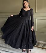 Lucknowi georgette anarkali suit set with dupatta – heavy sequence & thread work, fully flared kali pattern