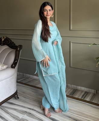 Elegant crunchy silk farshi salwar suit with swarovski work & dupatta ready to wear 4