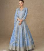 Blue premium heavy chinon embroidered sequence work anarkali with dupatta – designer party wear