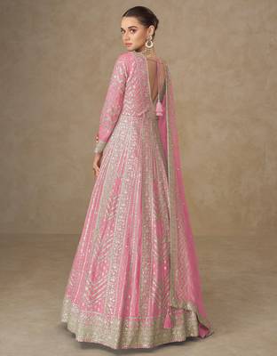 Pink  heavy chinon embroidered sequin work anarkali with dupattaparty wear 2