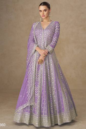 Lavender premium heavy chinon embroidered sequence work anarkali with dupatta – designer party wear
