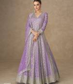 Lavender premium heavy chinon embroidered sequence work anarkali with dupatta – designer party wear