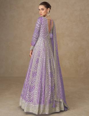 Lavender  heavy chinon embroidered sequin work anarkali with dupatta  designer party wear 2