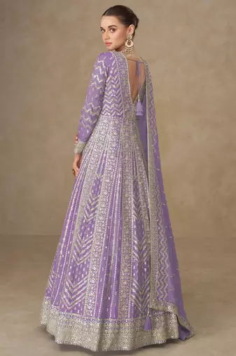 Lavender premium heavy chinon embroidered sequin work anarkali with dupatta   designer party wear