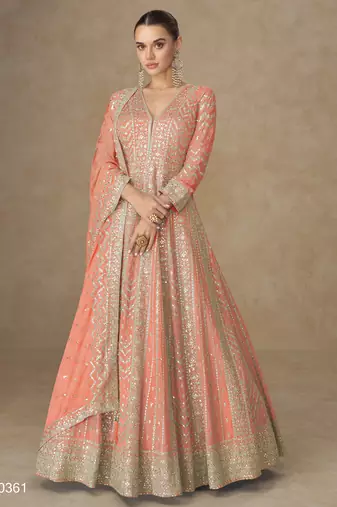 Orange premium heavy chinon embroidered sequence work anarkali with dupatta – designer party wear