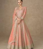 Orange premium heavy chinon embroidered sequence work anarkali with dupatta – designer party wear