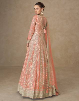 Orange  heavy chinon embroidered sequin work anarkali with dupattaparty wear 2
