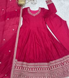 Pink anarkali suit with zari border