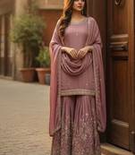 Mauve embroidered kurta sharara set