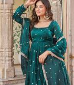 Teal green anarkali suit