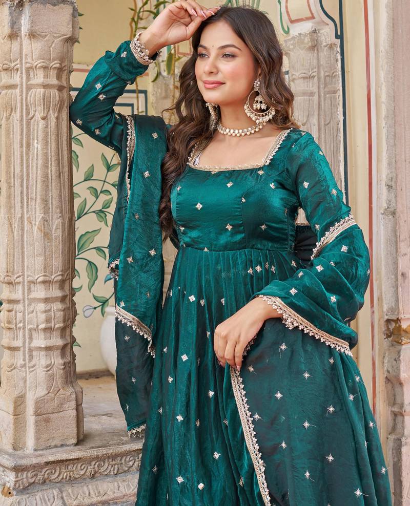 Teal green anarkali suit